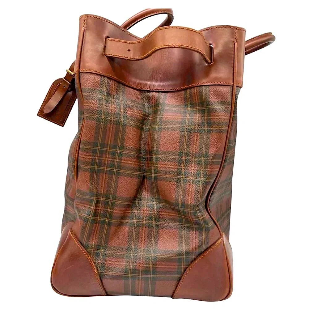 RALPH LAUREN Tartan Plaid Brown Green Doctor Bag Boston Weekend Travel Suitcase